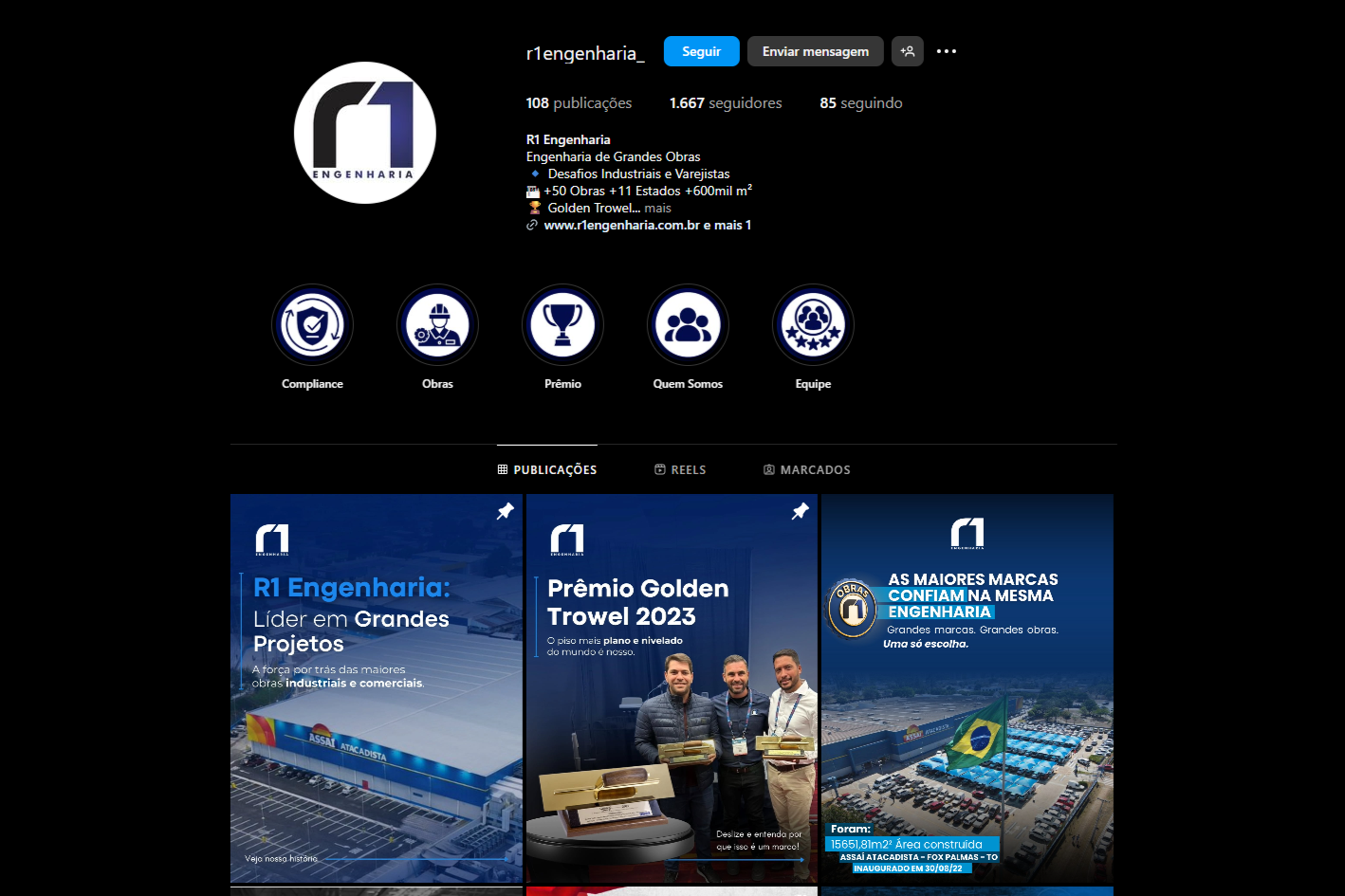 @r1engenharia_ | Perfil do Instagram gerenciado pela Raddar Digital